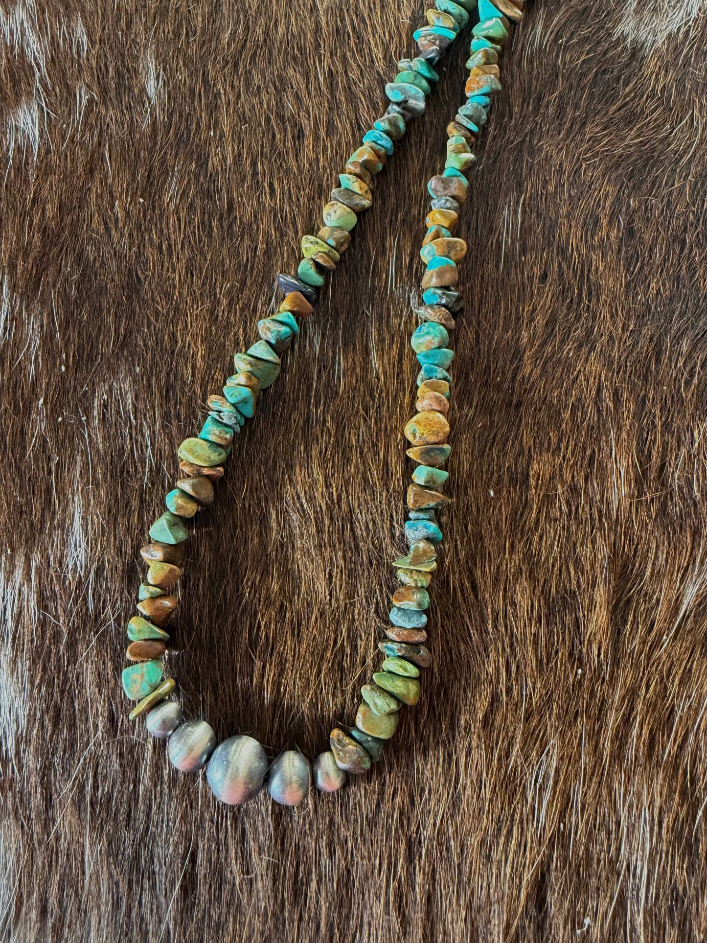 Turquoise nugget & graduated sterling pearls necklace 