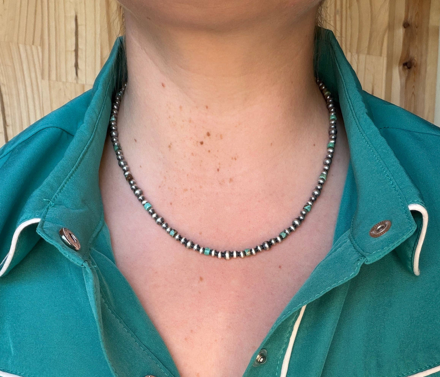 Turquoise Heishi & Sterling Pearl