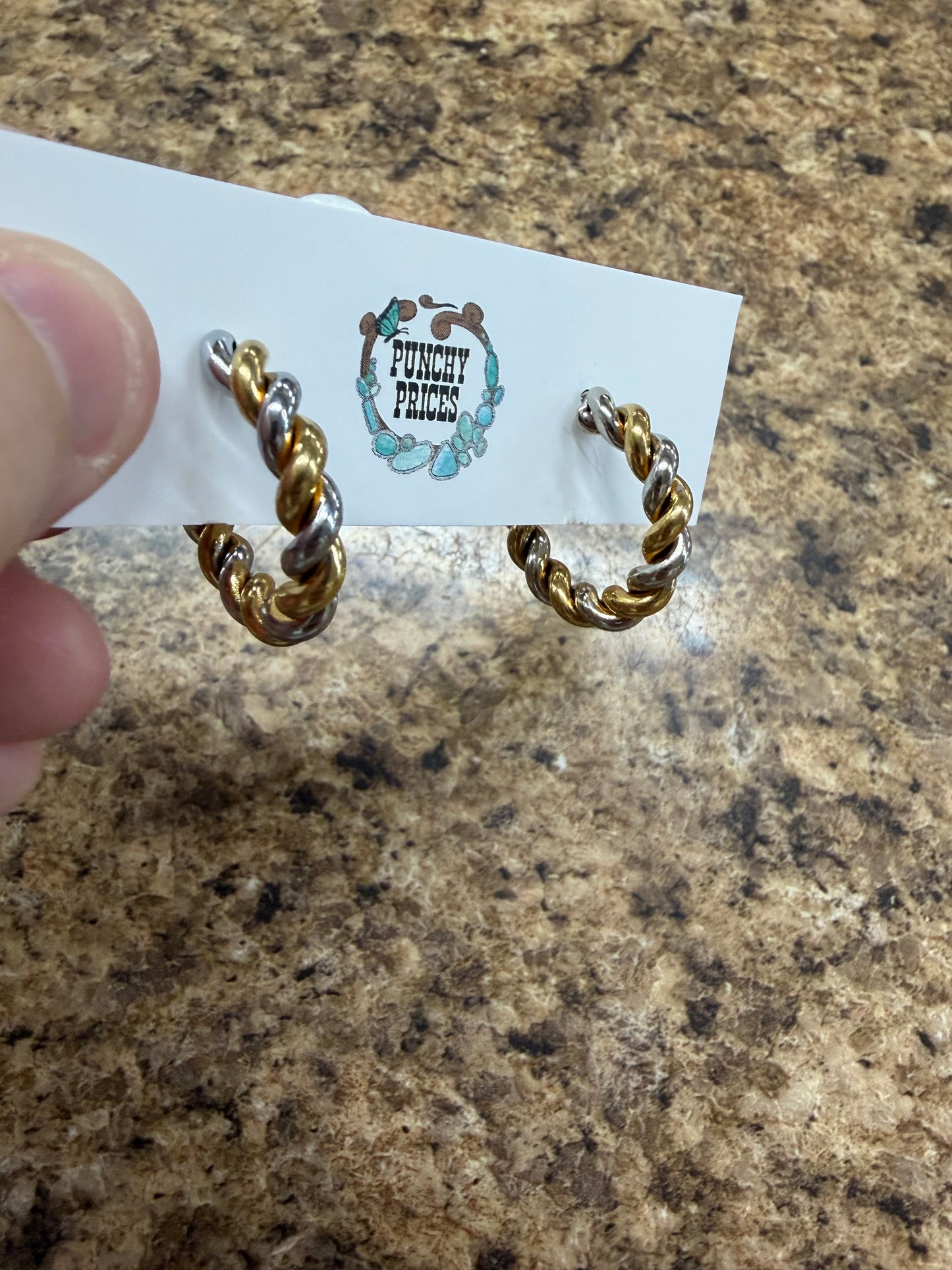 Gold and Silver Twist Half Hoops