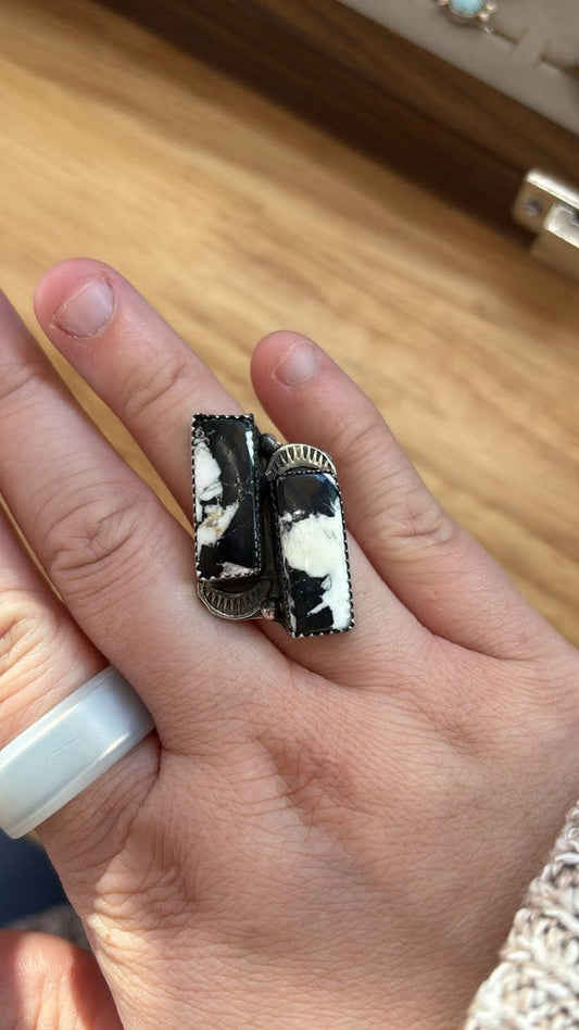 Two Stone White Buffalo Ring