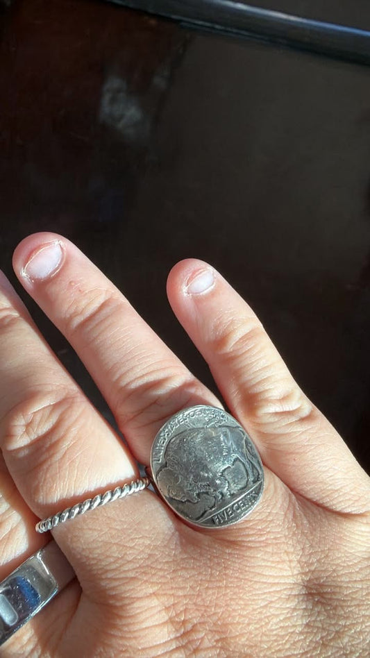 Thick banded Buffalo nickel ring